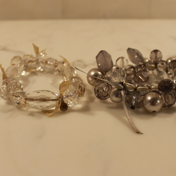 J.Crew~Lot of 2 Bracelets~Pink Ribbon & Grey Pearl - Picture 1 of 6